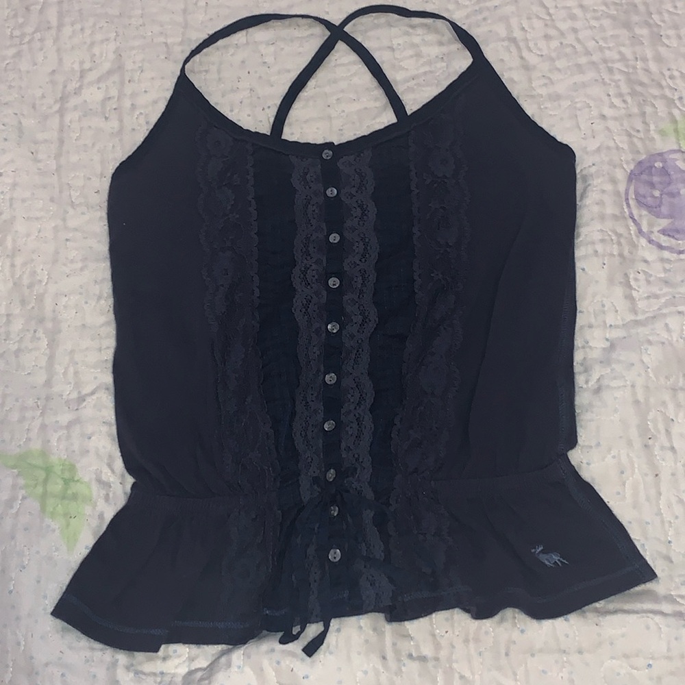 ABERCROMBIE & Fitch Women Navy Blue Floral Lace Cami Tank Top